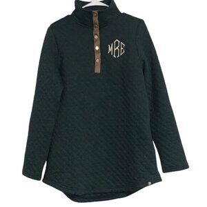 Marley Lilly Monogrammed Quilted Pullover Dark Green M